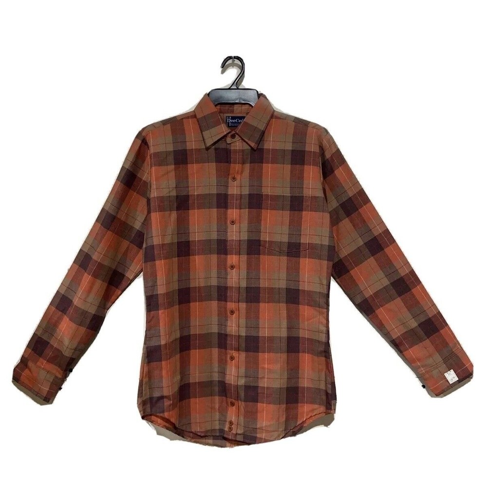 Dee Cee Mens Medium Shirt Fall Colors Plaid Athletic Fit Cotton Button Down NEW